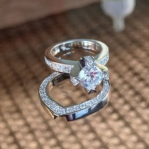 Sakamoto Designed Engagement & Wedding Ring... CZ. CENTER STONE